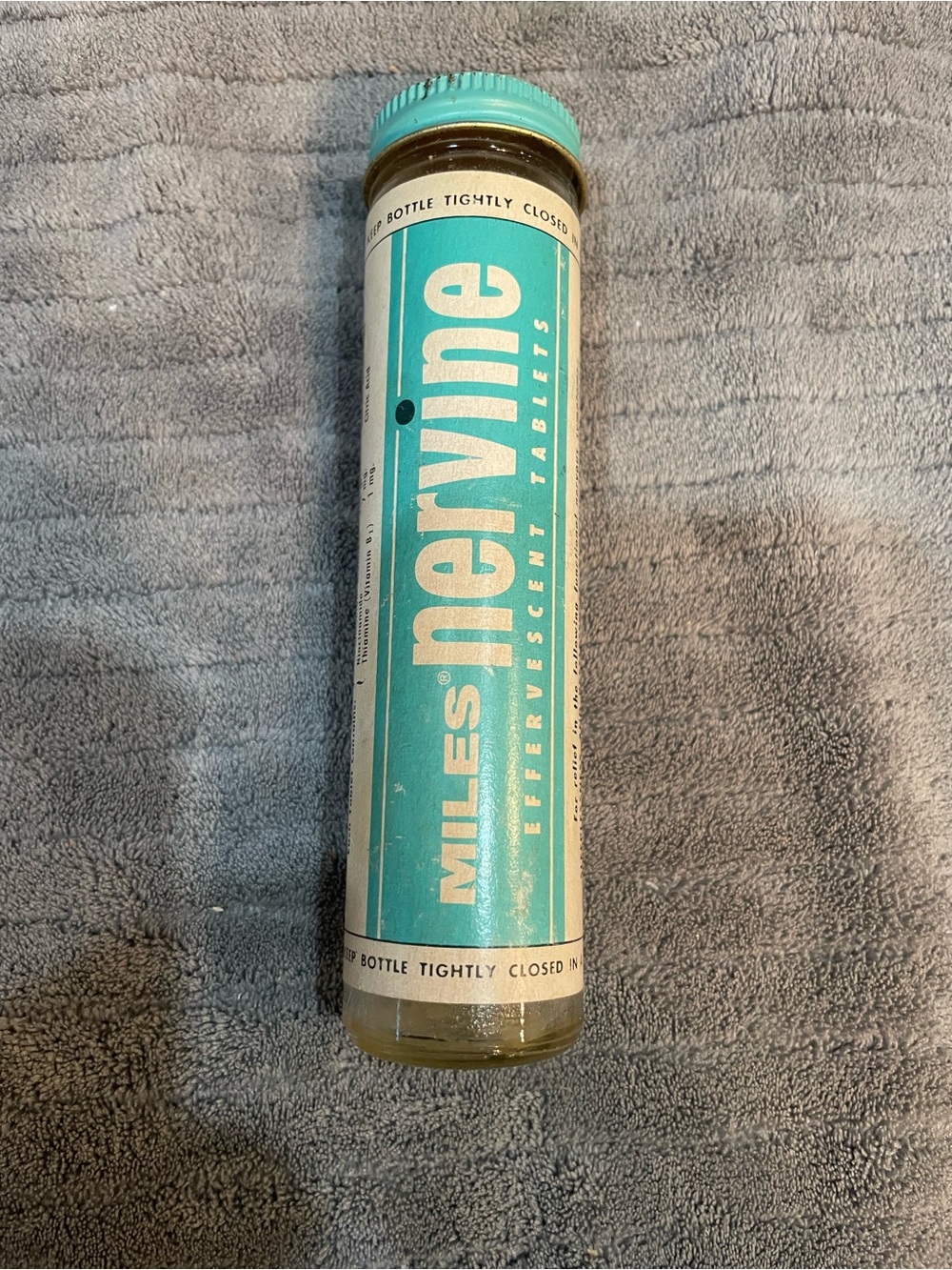 Vintage Dr. Miles' Nervine Tablets Glass Empty Medicine Bottle Turquoise